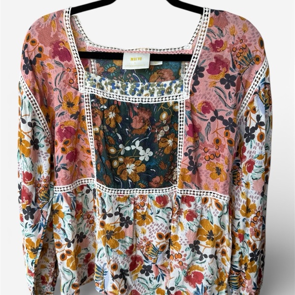 Anthropologie Maeve Floral Peasant Boho Blouse XS Square Neck EUC - Picture 4 of 13